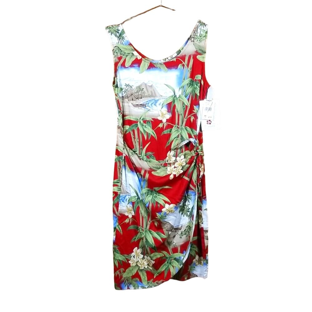 NWT Vintage MCM Hilo Hattie Hawaiian Dress XSmall Floral Island Print Red Bamboo